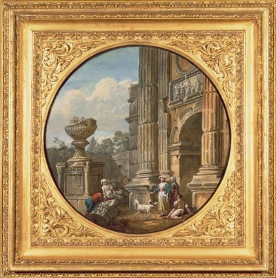 Architectural Subject: Arch, tomb, figures and goats, 1760s by Charles Louis Clerisseau